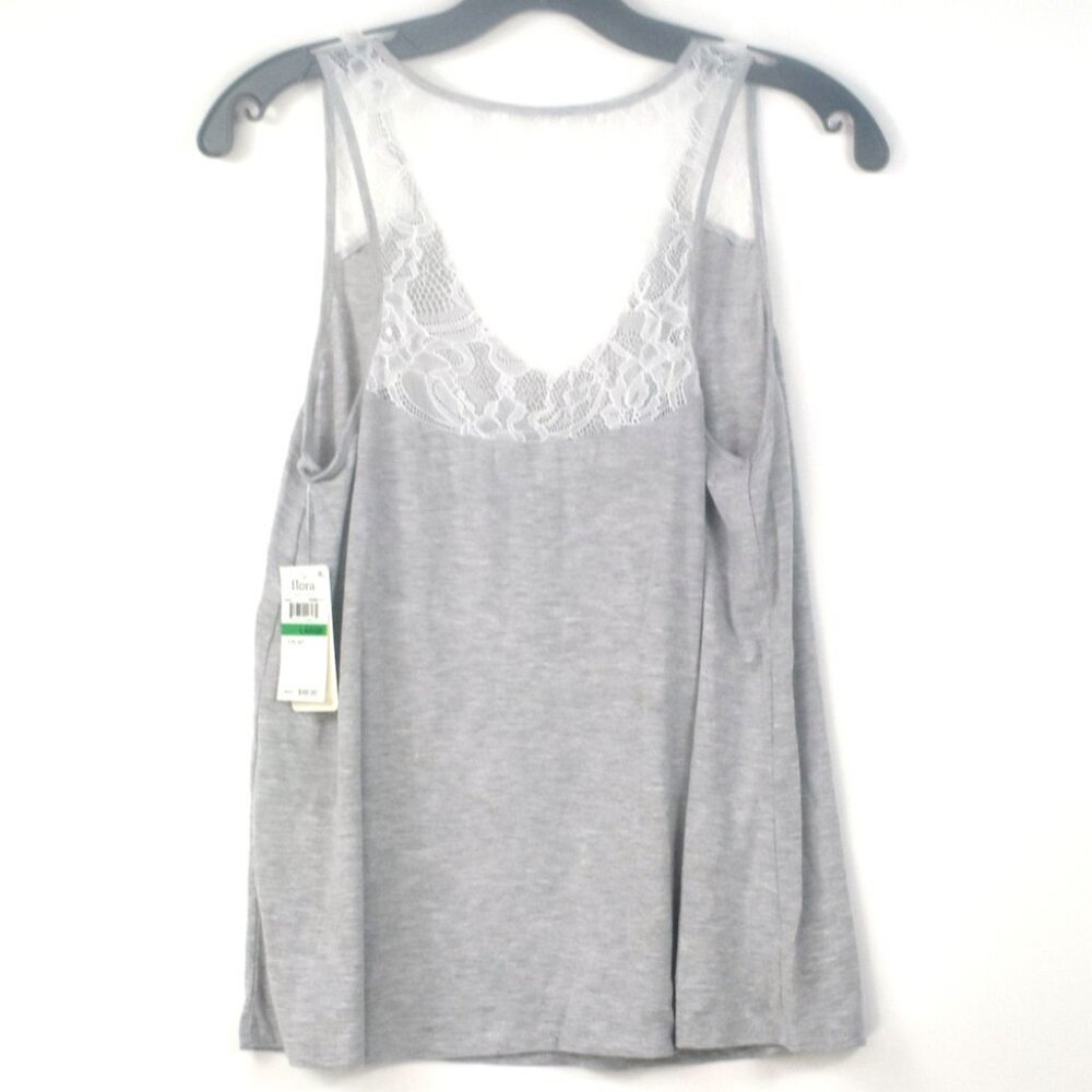 FLORA NIKROOZ Frances Knit Cami & Tap Shorts Pajama Set Heather Gray Size L NWT - Picture 6 of 6